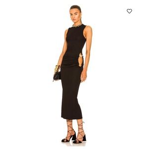 Christopher Esber Sz 10 Ruched Quartz Hip Tank Dress Black Ribbed Maxi Chic $760
